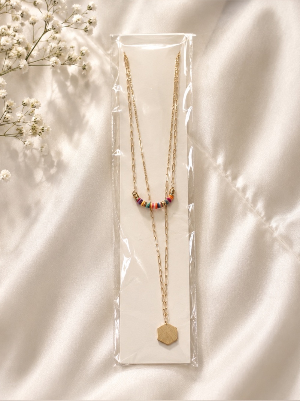 Elegant Multicolored Beaded Necklace with Gold Chain